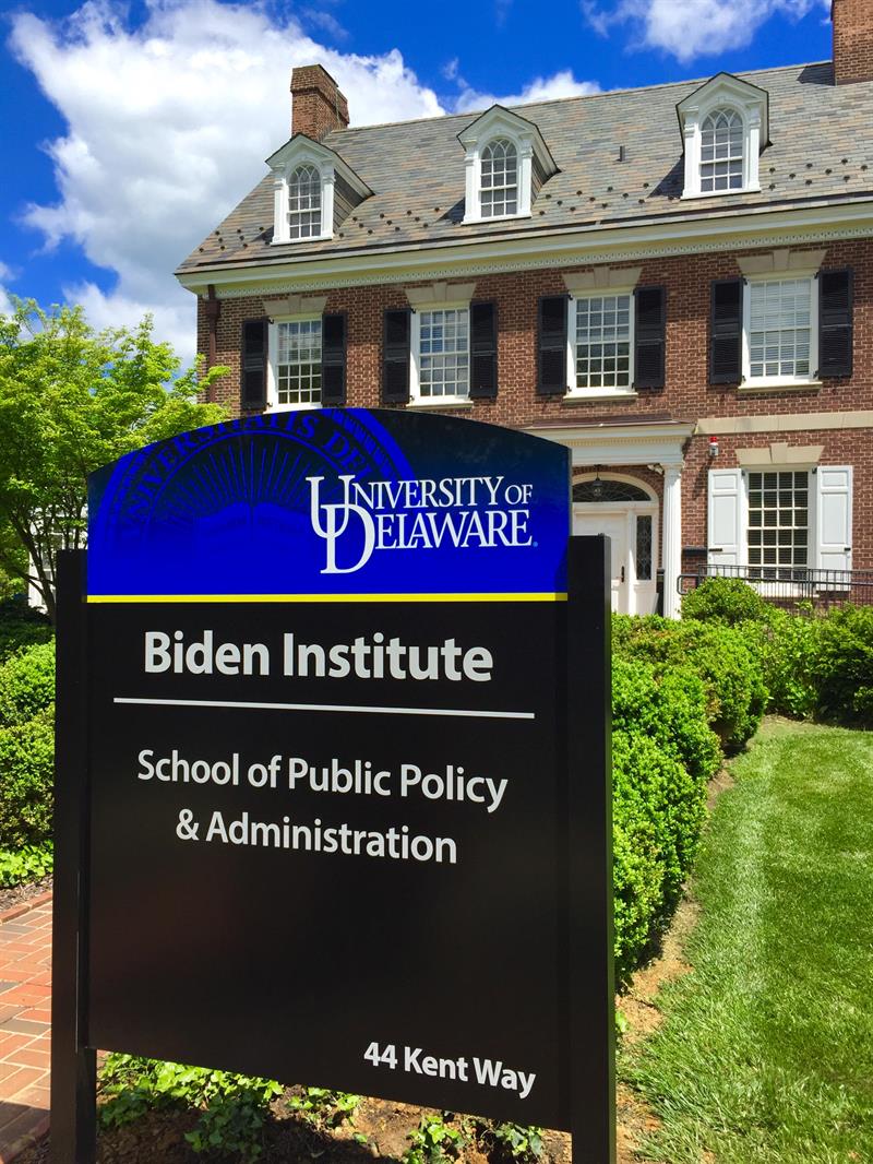 Biden Institute building and signage at 44 Kent Way, UD Campus