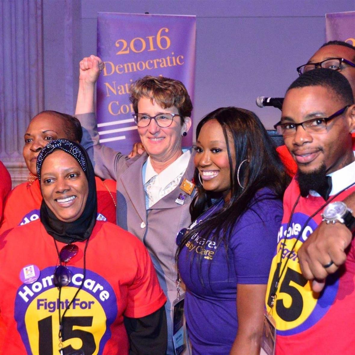 Mary Kay Henry, President, SEIU, with healthcare workers and organizers