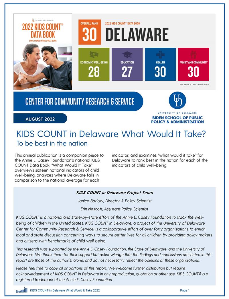 2022 What Would It Take (for Delaware to be best in the nation on child well-being indicators)
