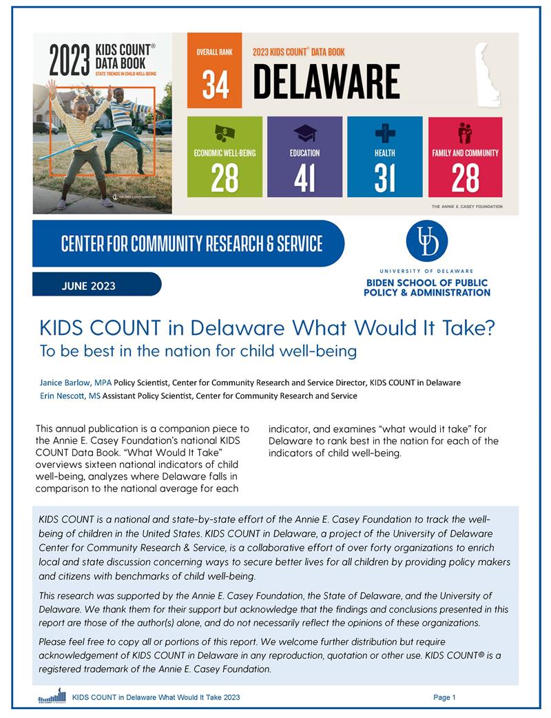 2023 what would it take [for Delaware to be #1 in child well-being] cover page