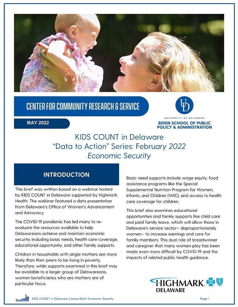 KIDS COUNT in Delaware Data to Action Series: February 2022 Economic Securtiy