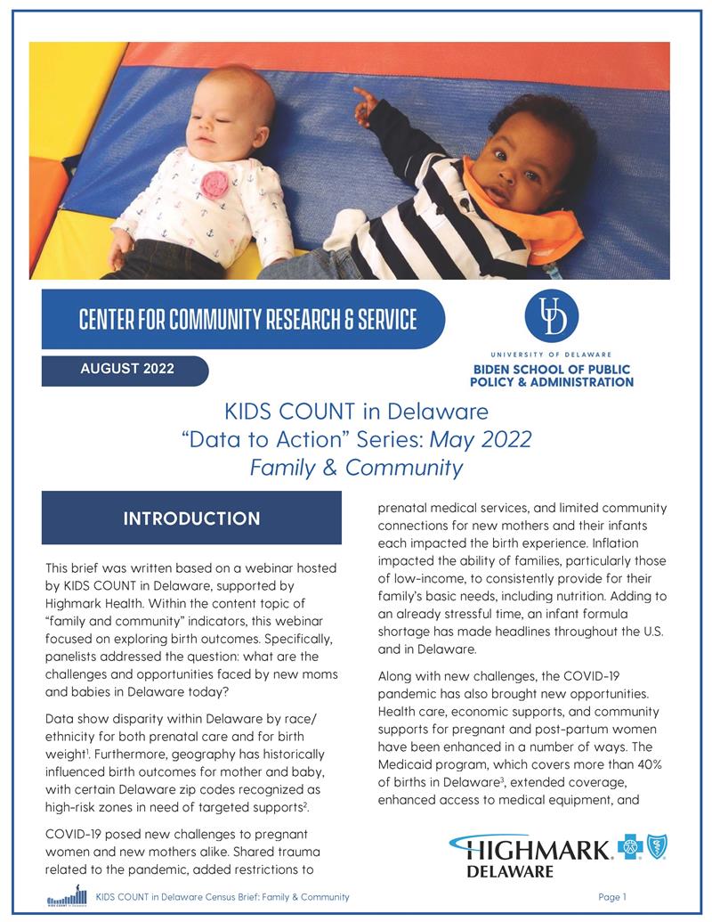 KIDS COUNT in Delaware Data to Action Series: May 2022 Family and Community