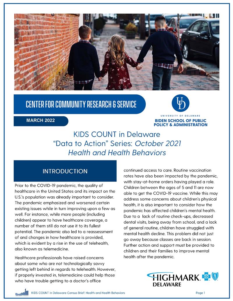 KIDS COUNT in Delaware Data to Action Series: October 2021 Health and Health Behaviors