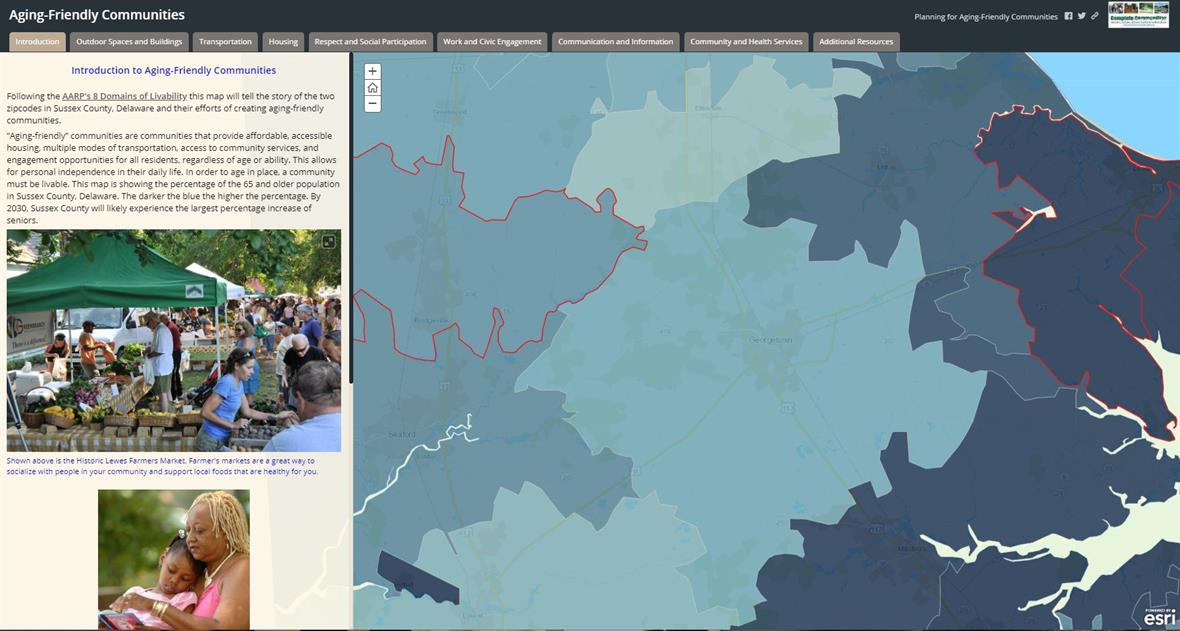 screenshot of Aging Friendly Communities Map tool