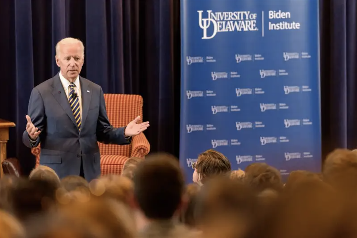 Joe Biden addresses attendees at an event. 