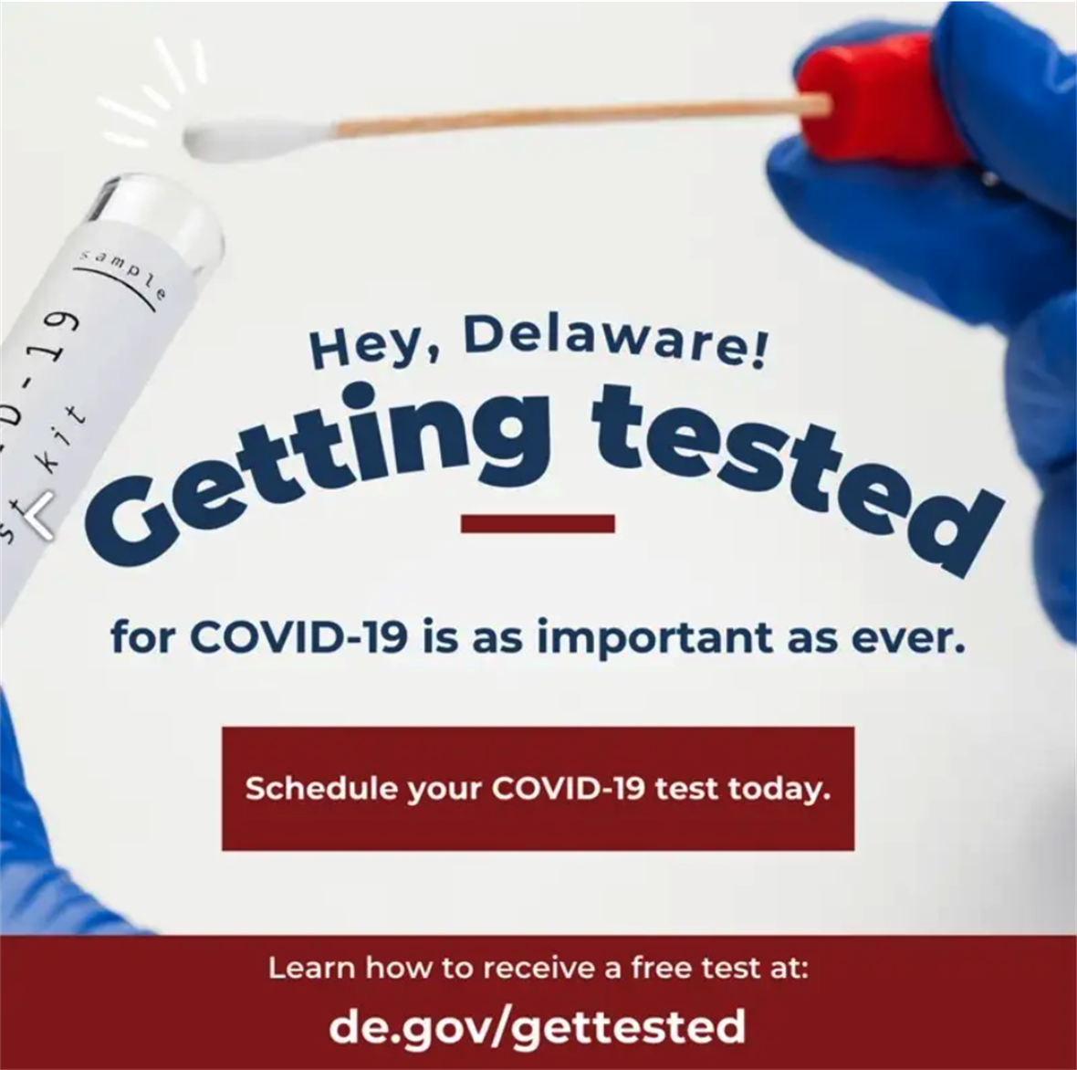 Ad that reads "Hey, Delaware! Getting tested for COVID-19 is as important as ever."