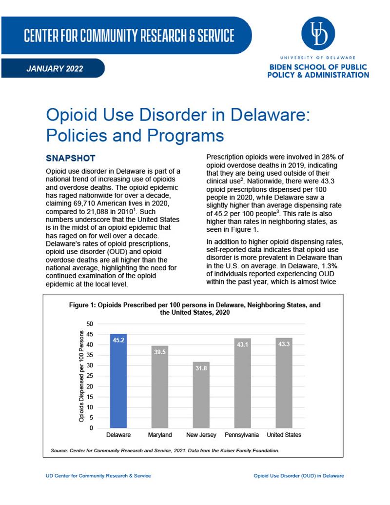Cover page of Opioid issue brief, featuring graph on prescription rates