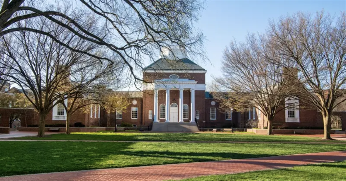 A view of memorial hall on UD's campus.