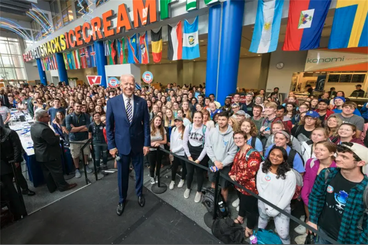 Joe Biden, the UD alum, former vice president and six-term Delaware U.S. Senator, returned to campus at Trabant University Center to help UD students rally for National Voter Registration Day.​