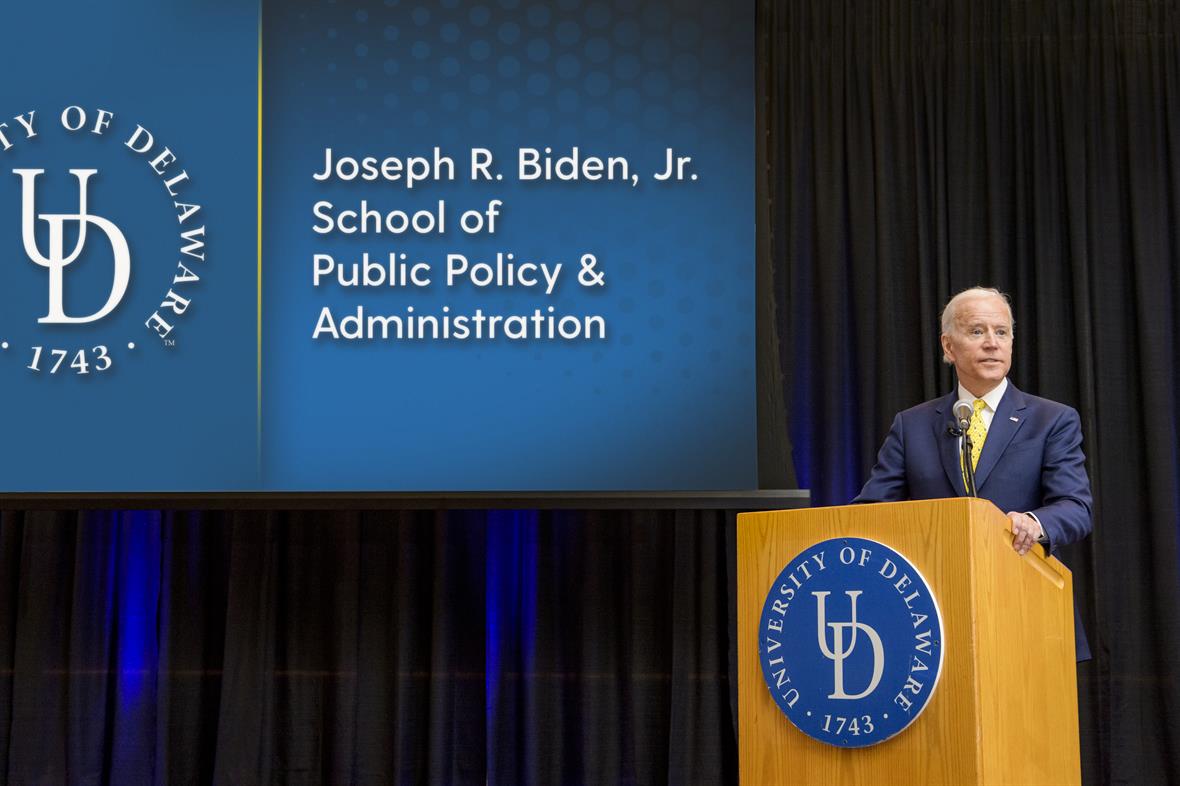 Joseph R. Biden, Jr. addresses the Board of Trustees meeting.
