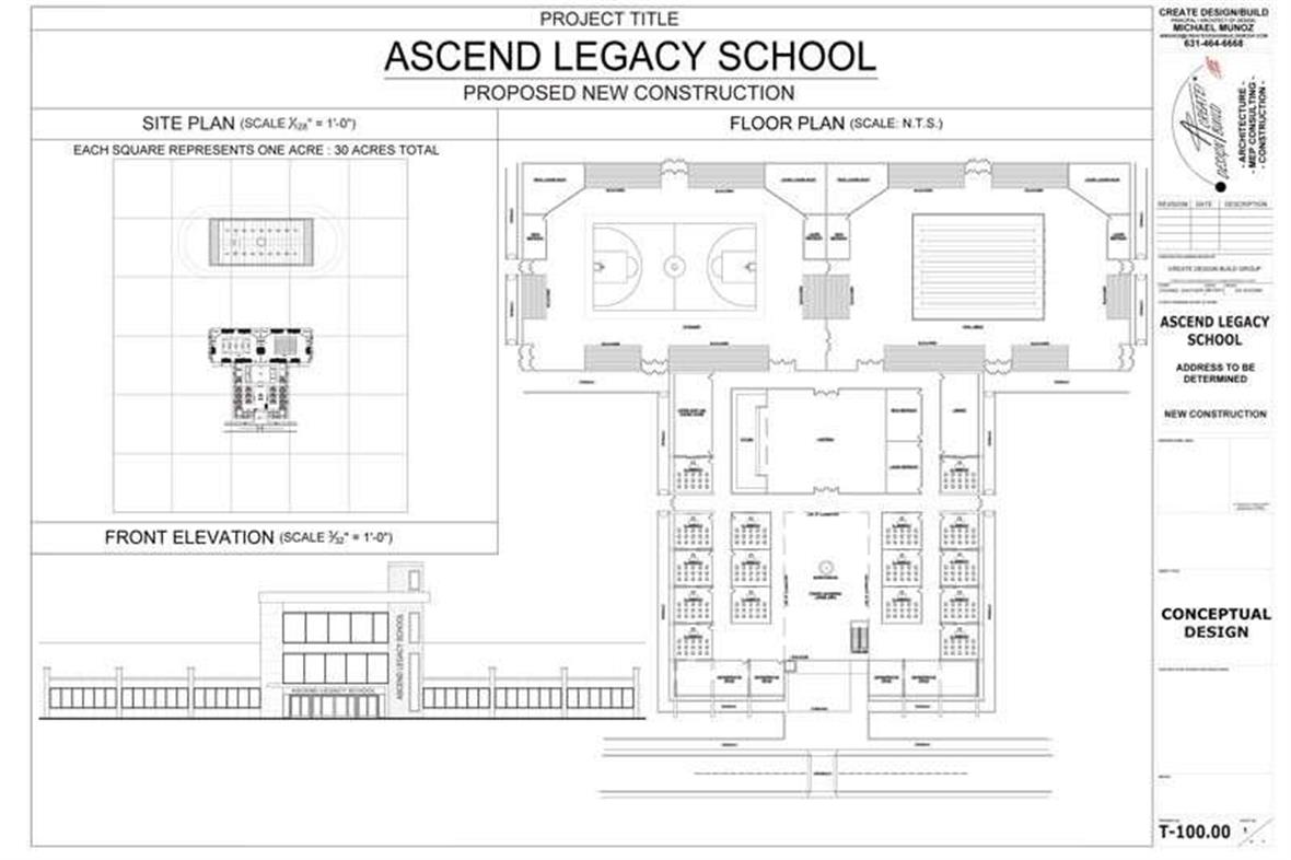 The proposed new construction includes a basketball court, swimming pool, and classrooms.