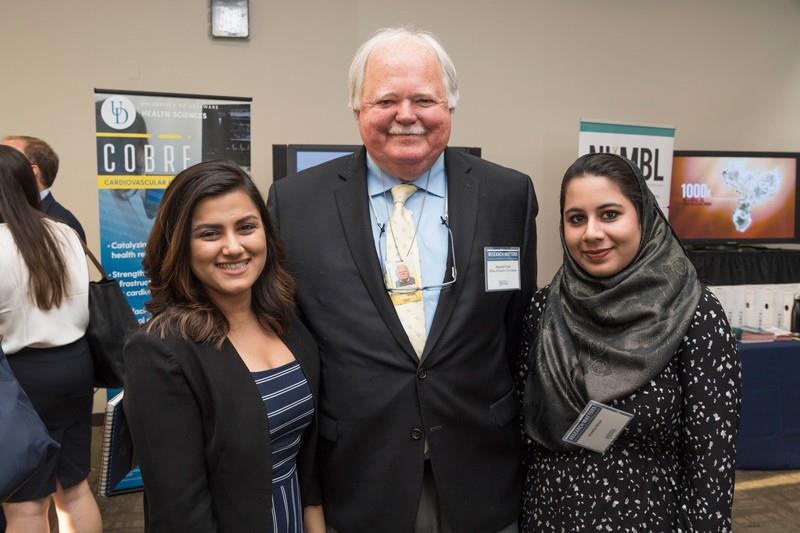 Prof. Ed Freel (center), senior fellow in UD's Institute for public Administration, met with students who had been part of UD's Spring Semester In Washington, D.C. Program, including Sanika Salim (left), now executive assistant to the chief of staff in the office of U.S. Sen. Tom Carper, and Areeba Khan, an intern in the office of U.S. Sen. Chris Coons.