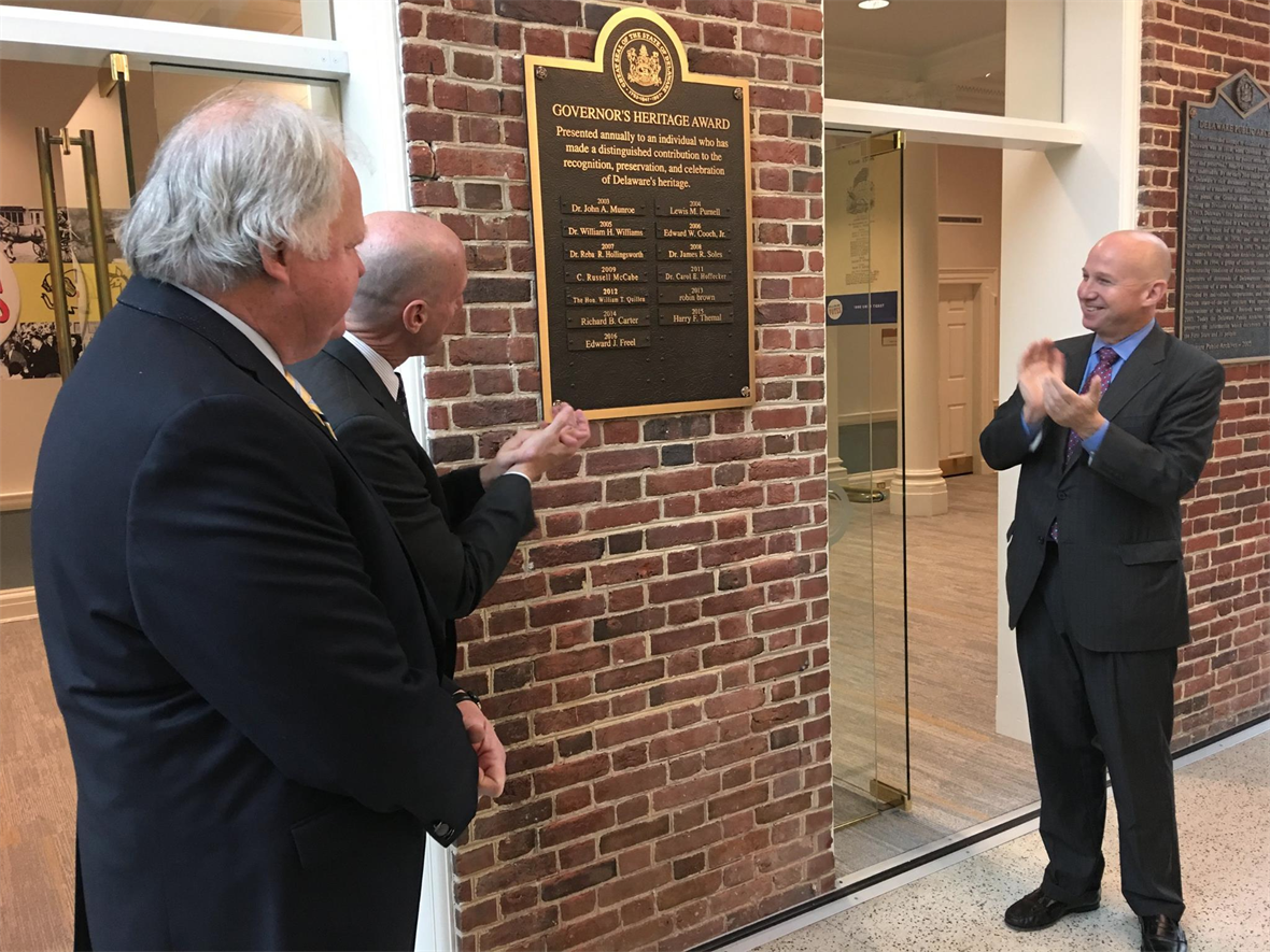 Ed Freel's name is added to the Delaware Heritage Award Plaque 
