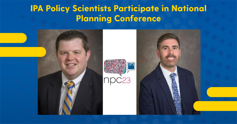 Image of Sean O'Neill and Matt Harris along with an image of the National Planning Conference logo for 2023.