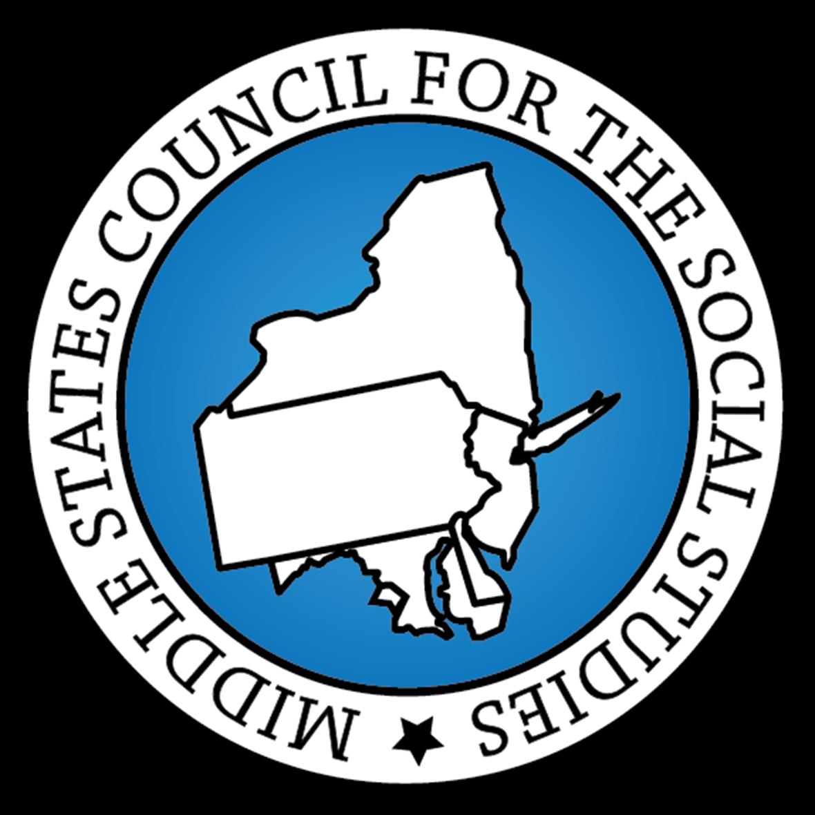 Middle States Council for Social Studies logo; a design showing each state represented surrounded by a seal