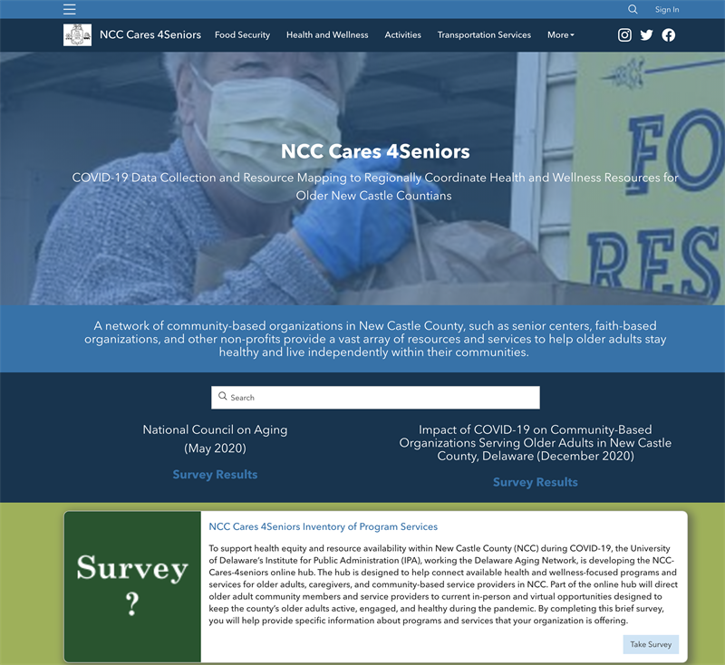 Screenshot of the GIS Hubsite NCC Cares4Seniors