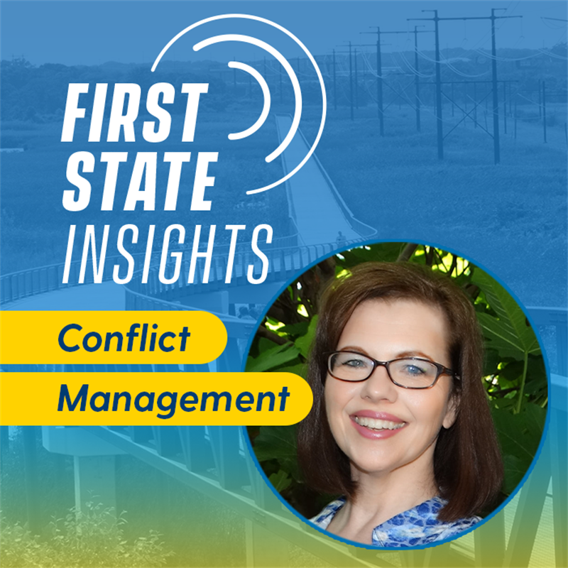 Graphic of Patricia Porter with the First State Insights Logo and the text "Conflic Management."