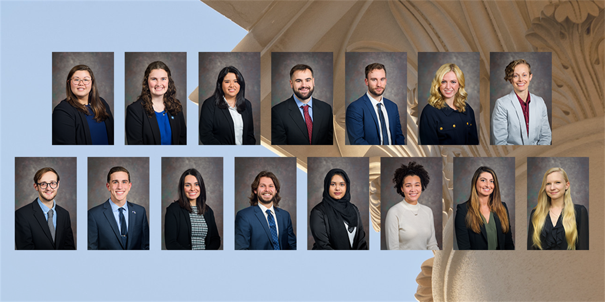 Portraits of the 15 Legislative Fellows wearing business attire.