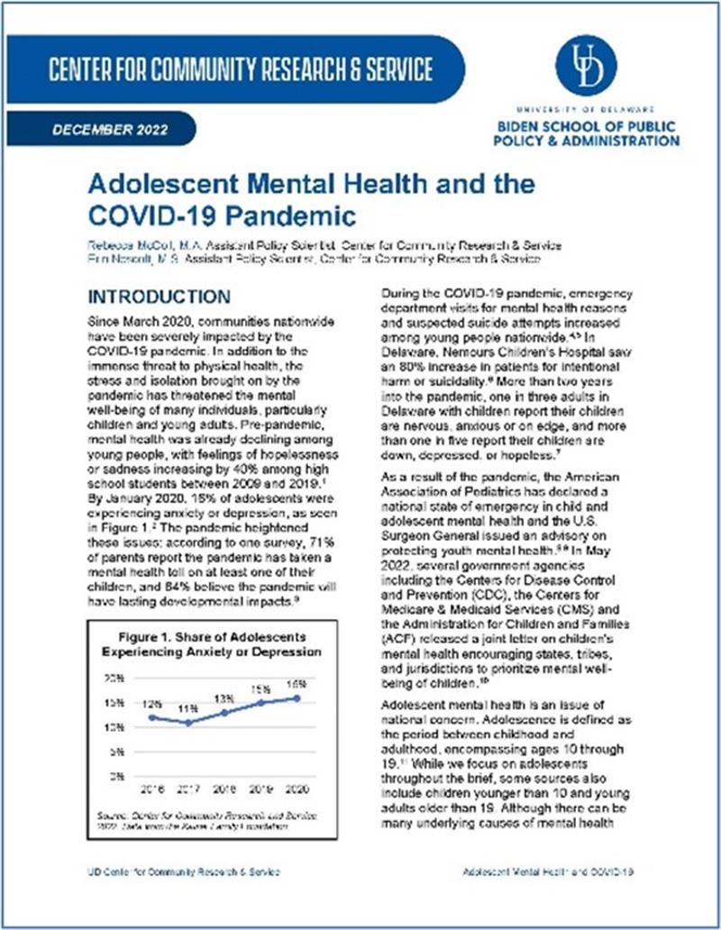 First page of Adolescent Mental Health brief